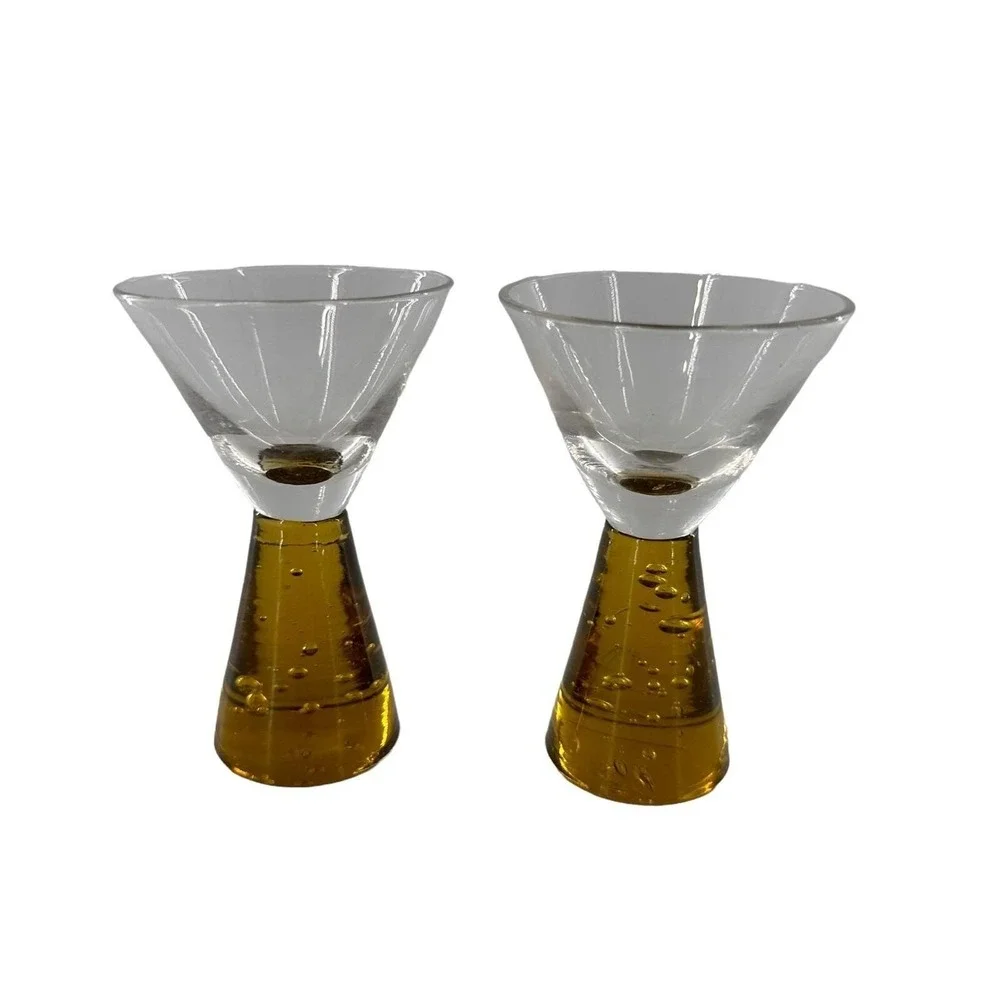 Mini‎ Amber Bubble Glass Martini Aperitif Glasses Set of 2 MCM Barware 4